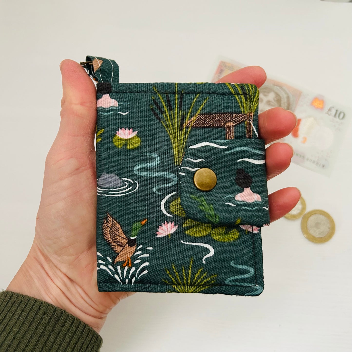 Wild swimming small green wallet