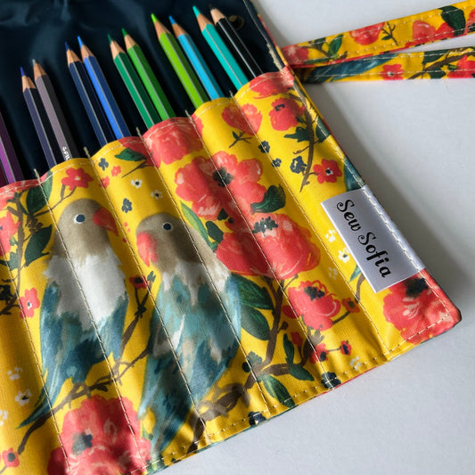 Love Birds Artist Brush Roll - Small