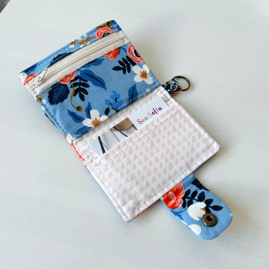 Periwinkle blue floral mini bifold wallet