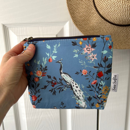 Peacock Make Up Bag - with waterproof lining