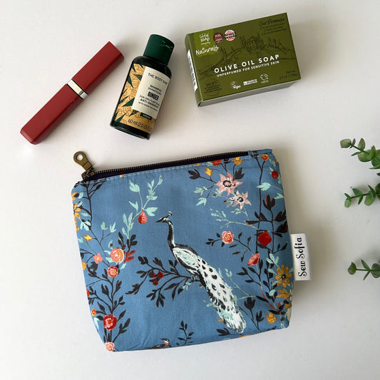 Peacock Make Up Bag - with waterproof lining
