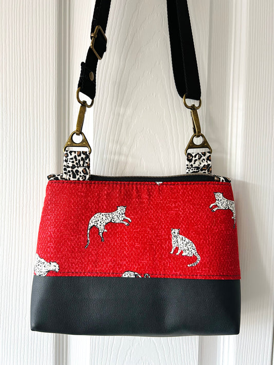 Snow Leopard on Red Small Crossbody Bag