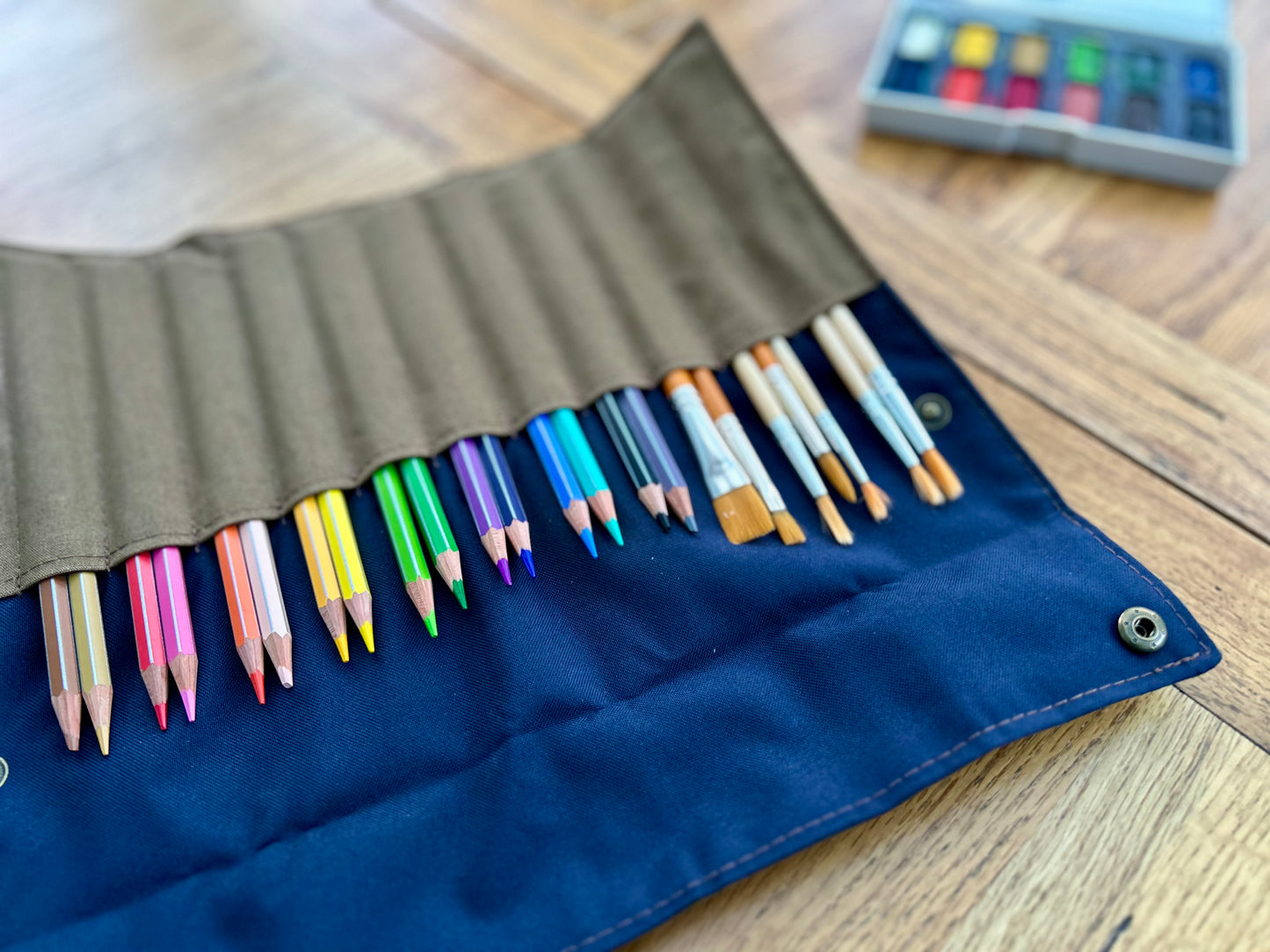 Waxed Canvas Artist Brush Roll - Small