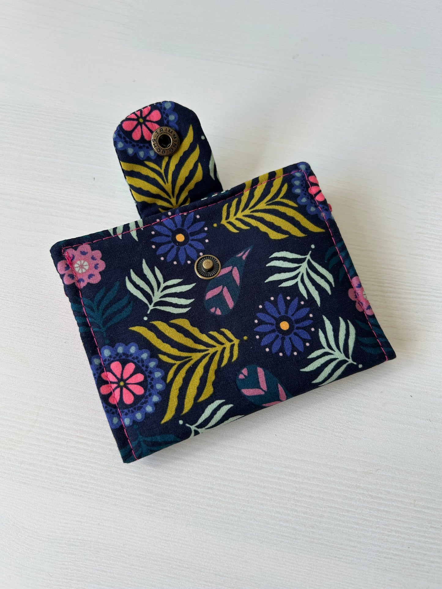 Navy "Bloom Plume" floral mini wallet