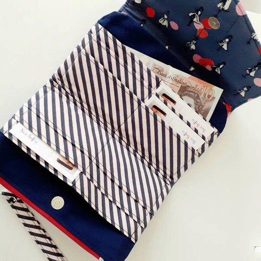 Women's long wallet, large phone wallet, ladies clutch purse, organiser wallet, wristlet phone purse, blue fabric wallet