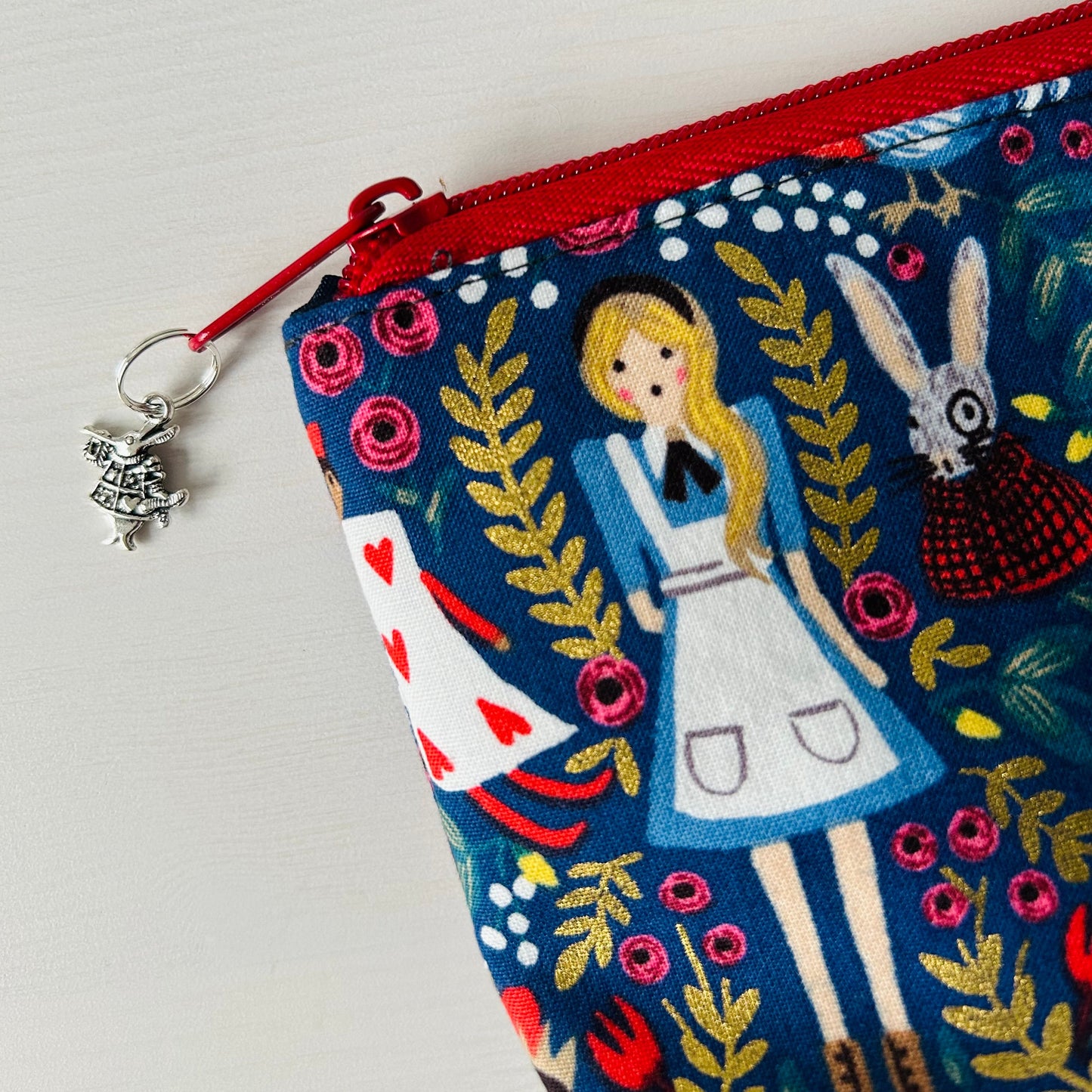 Alice in Wonderland Make Up Bag - with White Rabbit charm