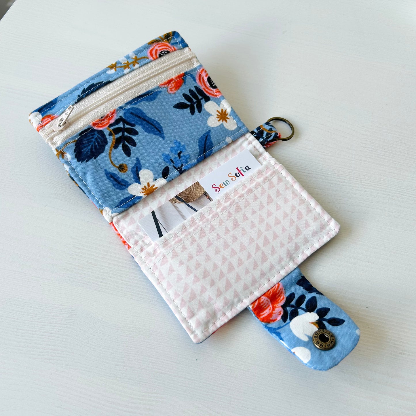 Periwinkle blue floral mini bifold wallet