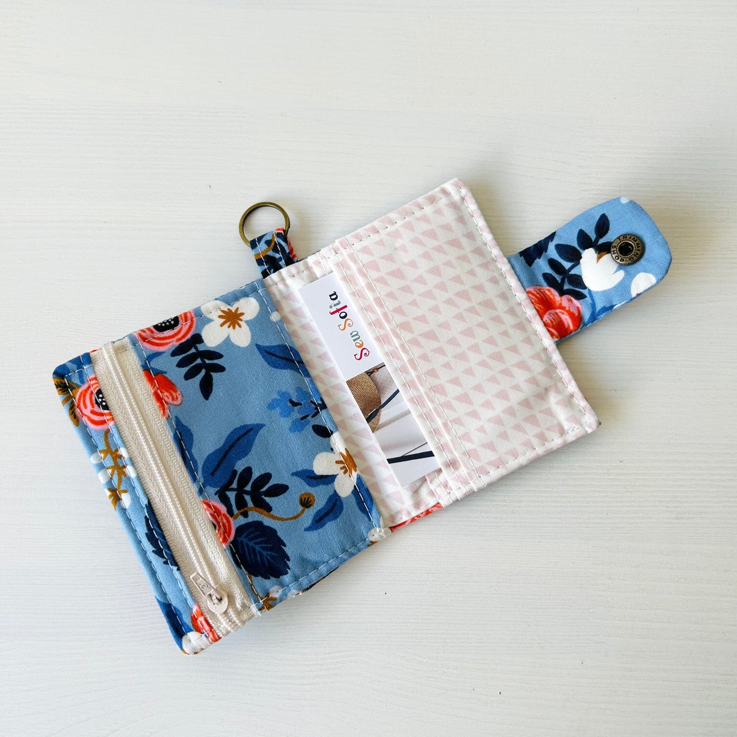Periwinkle blue floral mini bifold wallet