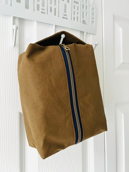 Waxed Canvas Boxy Toiletry Bag - Tan