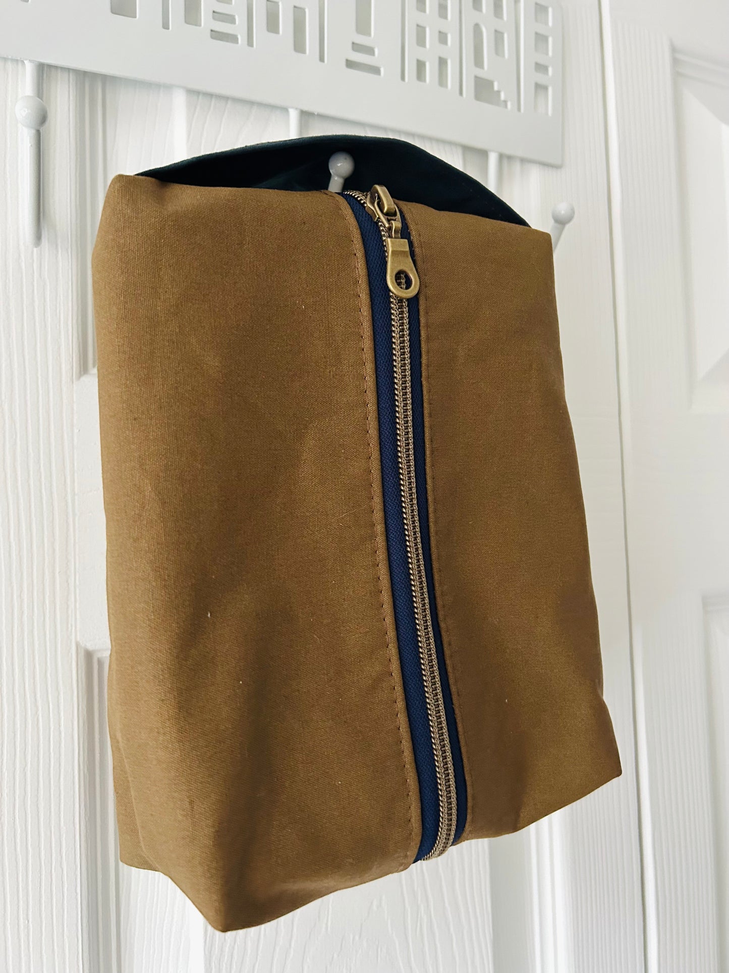 Waxed Canvas Boxy Toiletry Bag - Tan and Navy