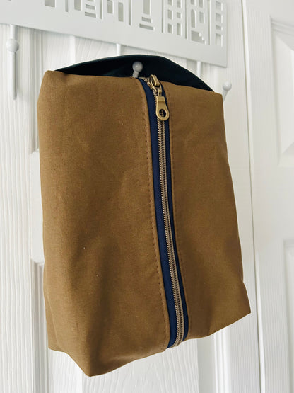 Waxed Canvas Boxy Toiletry Bag - Tan and Navy