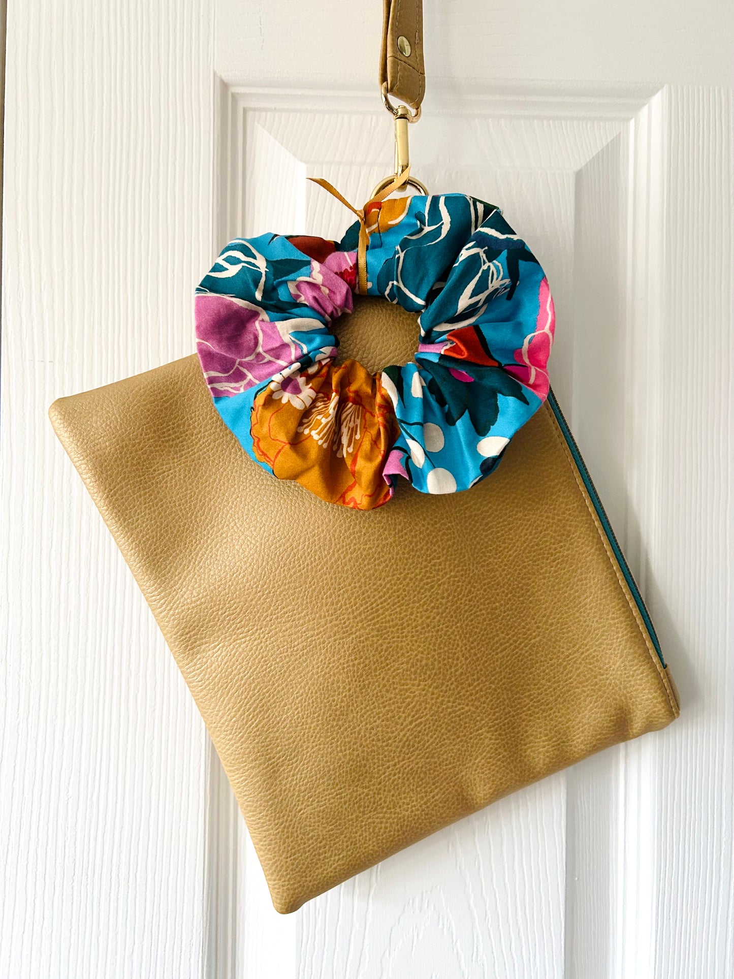 Metallic Gold Faux Leather Clutch and Scrunchie