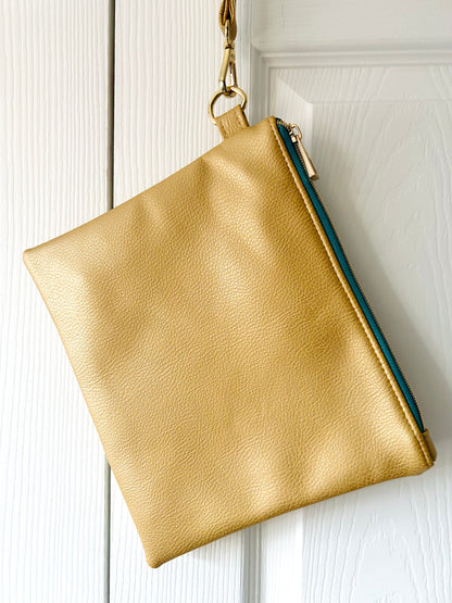 Metallic Gold Faux Leather Clutch and Scrunchie