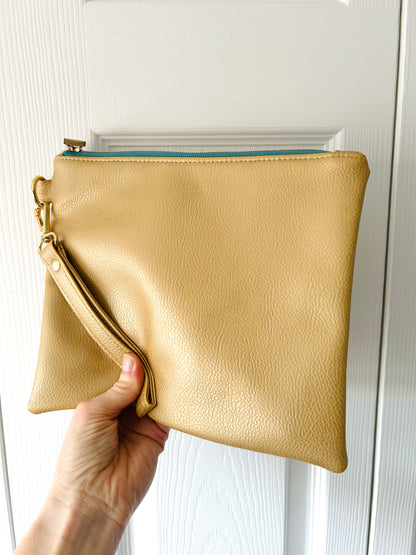 Metallic Gold Faux Leather Clutch and Scrunchie