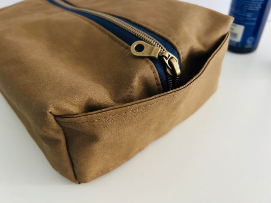 Waxed Canvas Boxy Toiletry Bag - Tan