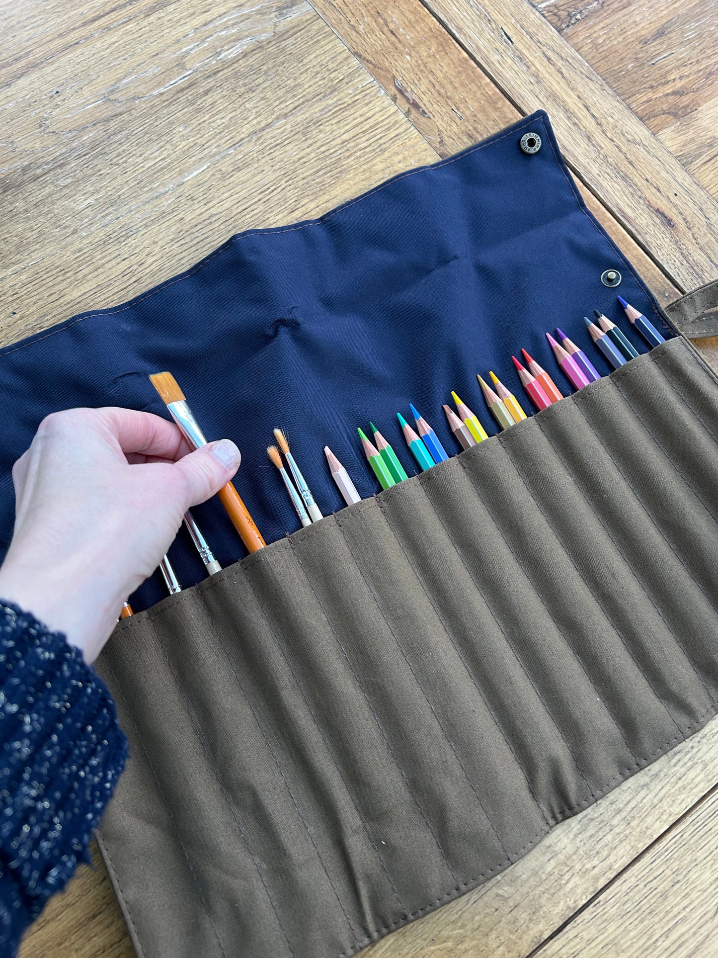 Waxed Canvas Artist Brush Roll - Large
