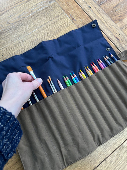 Waxed Canvas Artist Brush Roll - Large