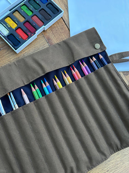 Waxed Canvas Artist Brush Roll - Large