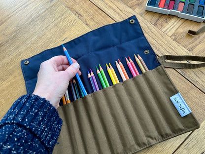 Waxed Canvas Artist Brush Roll - Small