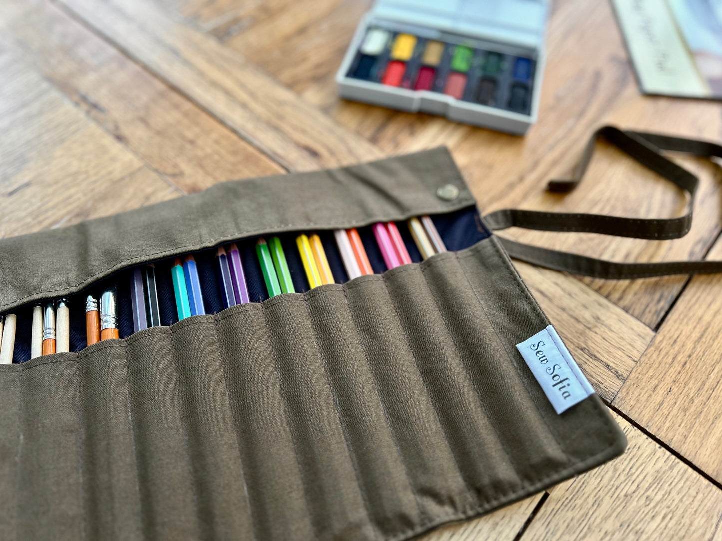 Waxed Canvas Artist Brush Roll - Small