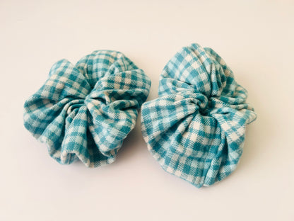Jumbo Winter Scrunchie - Ice Blue Plaid Flannel