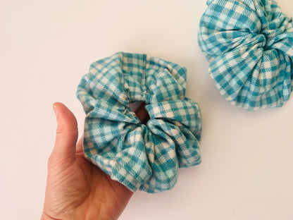 Jumbo Winter Scrunchie - Ice Blue Plaid Flannel