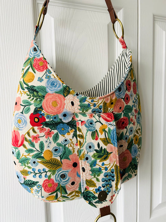 Bright floral canvas hobo bag