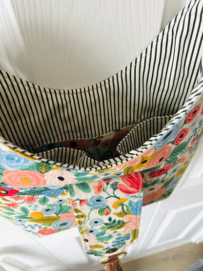 Bright floral canvas hobo bag