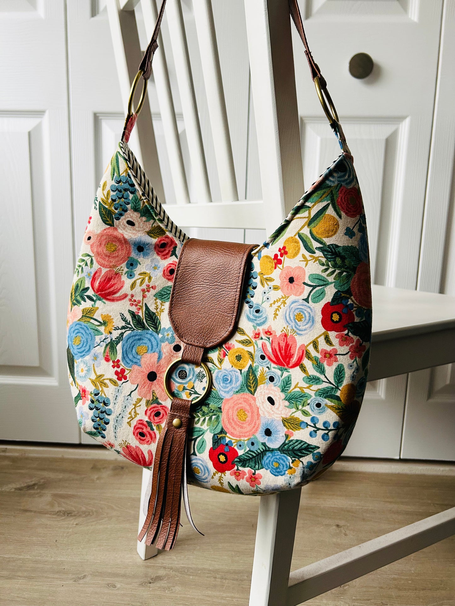 Bright floral canvas hobo bag