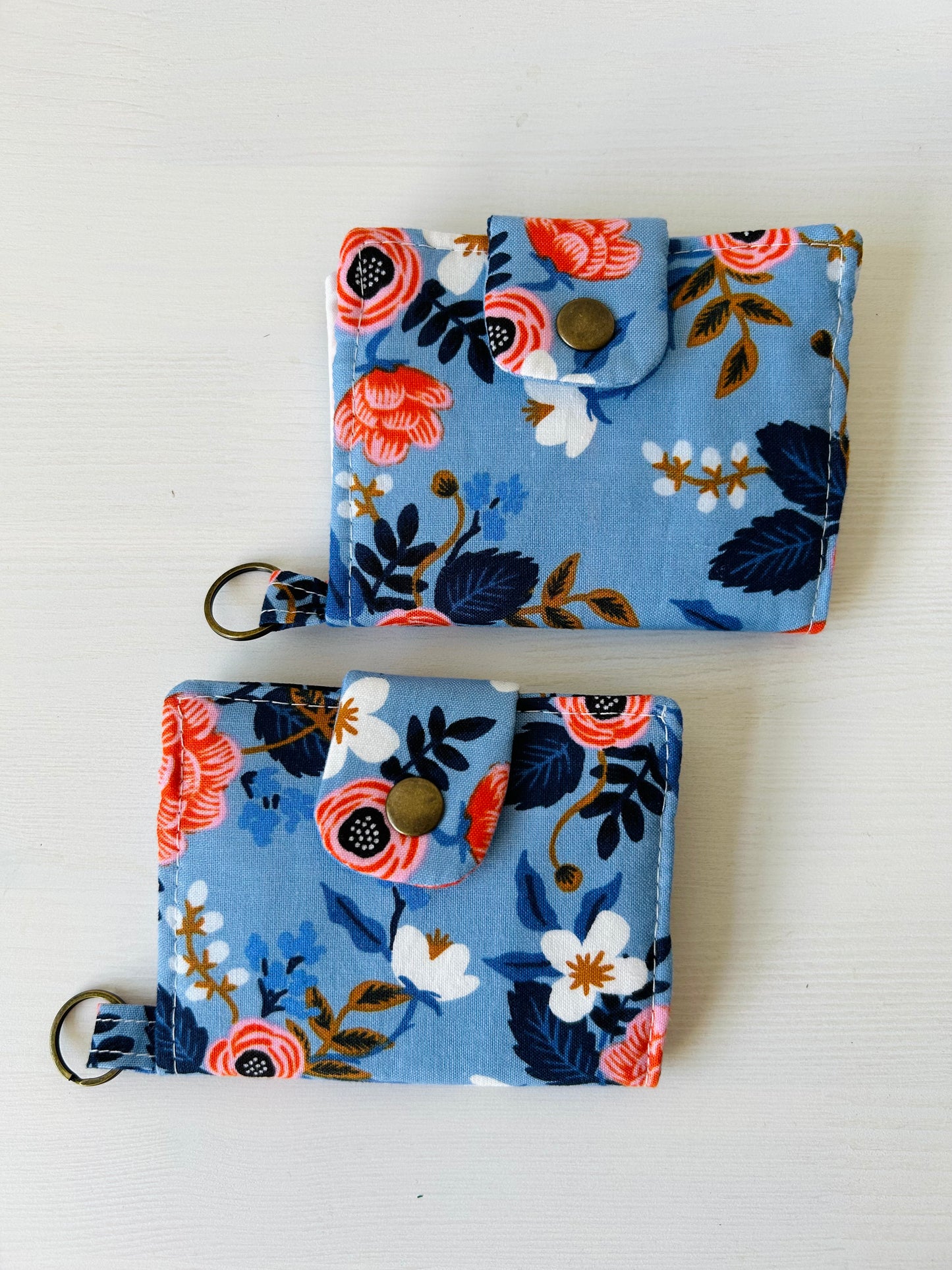 Periwinkle blue floral mini bifold wallet