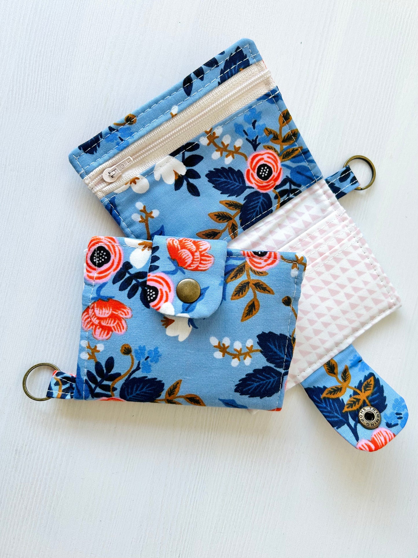Floral handbag - periwinkle blue with tan leather