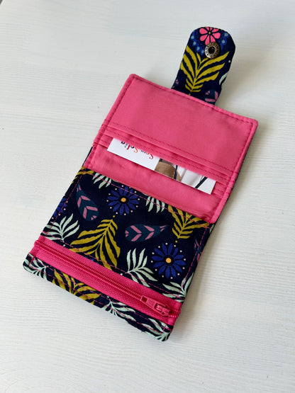 Navy "Bloom Plume" floral mini wallet
