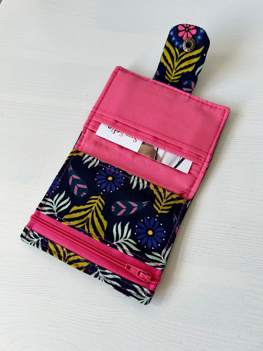 Navy "Bloom Plume" floral mini wallet