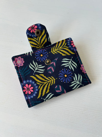 Navy "Bloom Plume" floral mini wallet