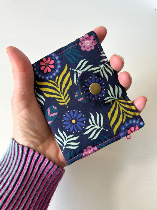 Navy "Bloom Plume" floral mini wallet