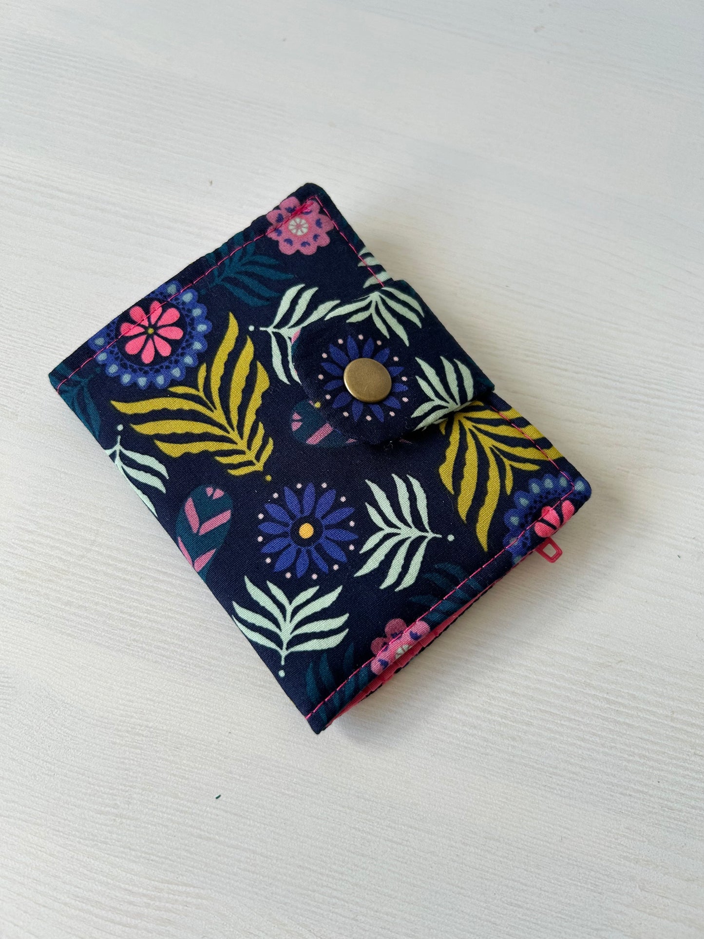 Navy "Bloom Plume" floral mini wallet