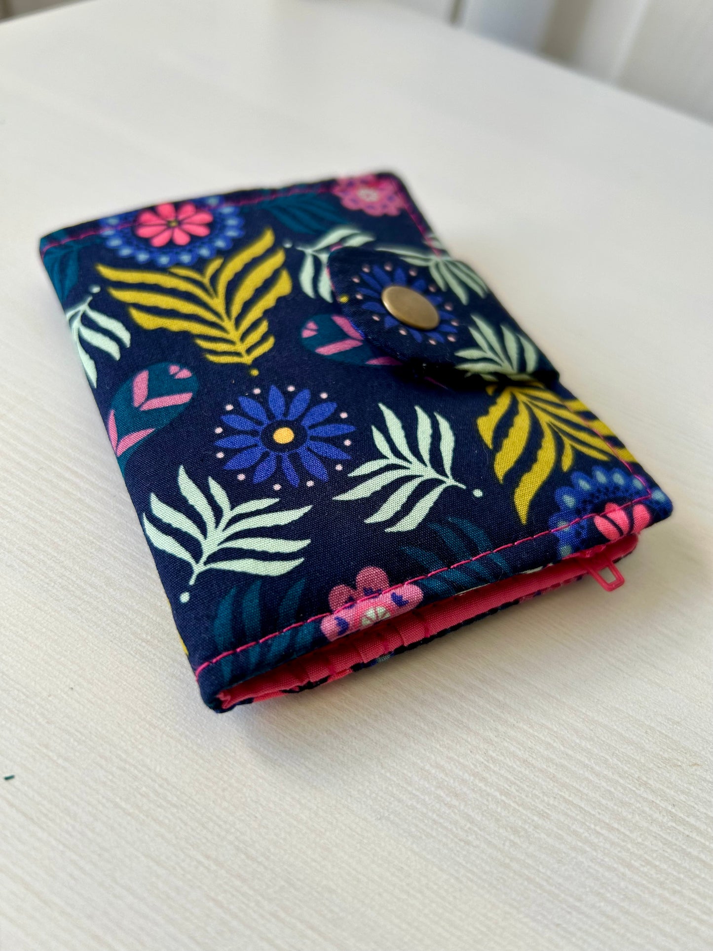 Navy "Bloom Plume" floral mini wallet