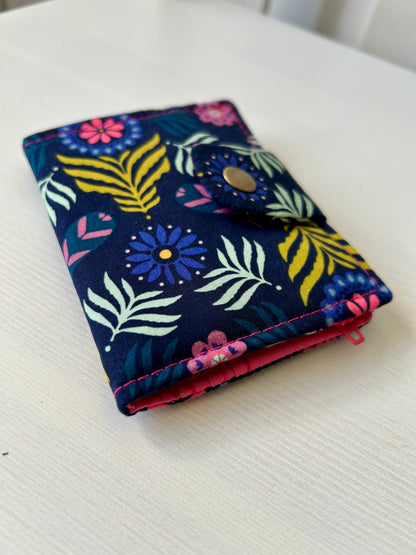 Navy "Bloom Plume" floral mini wallet