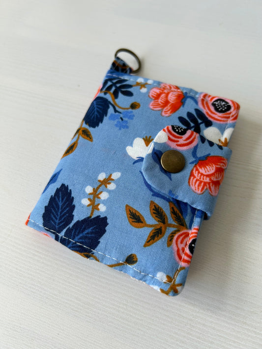 Periwinkle blue floral mini bifold wallet