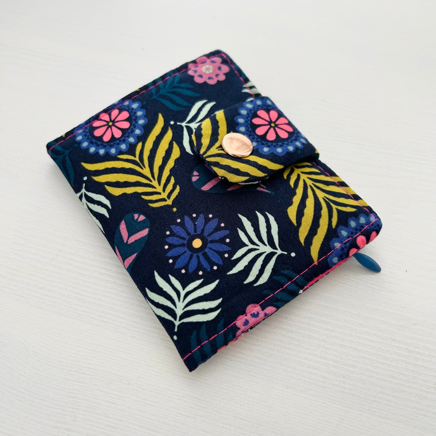 Navy "Bloom Plume" floral mini wallet