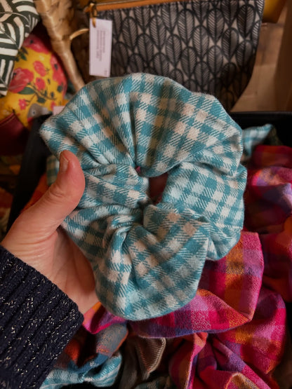 Jumbo Winter Scrunchie - Ice Blue Plaid Flannel
