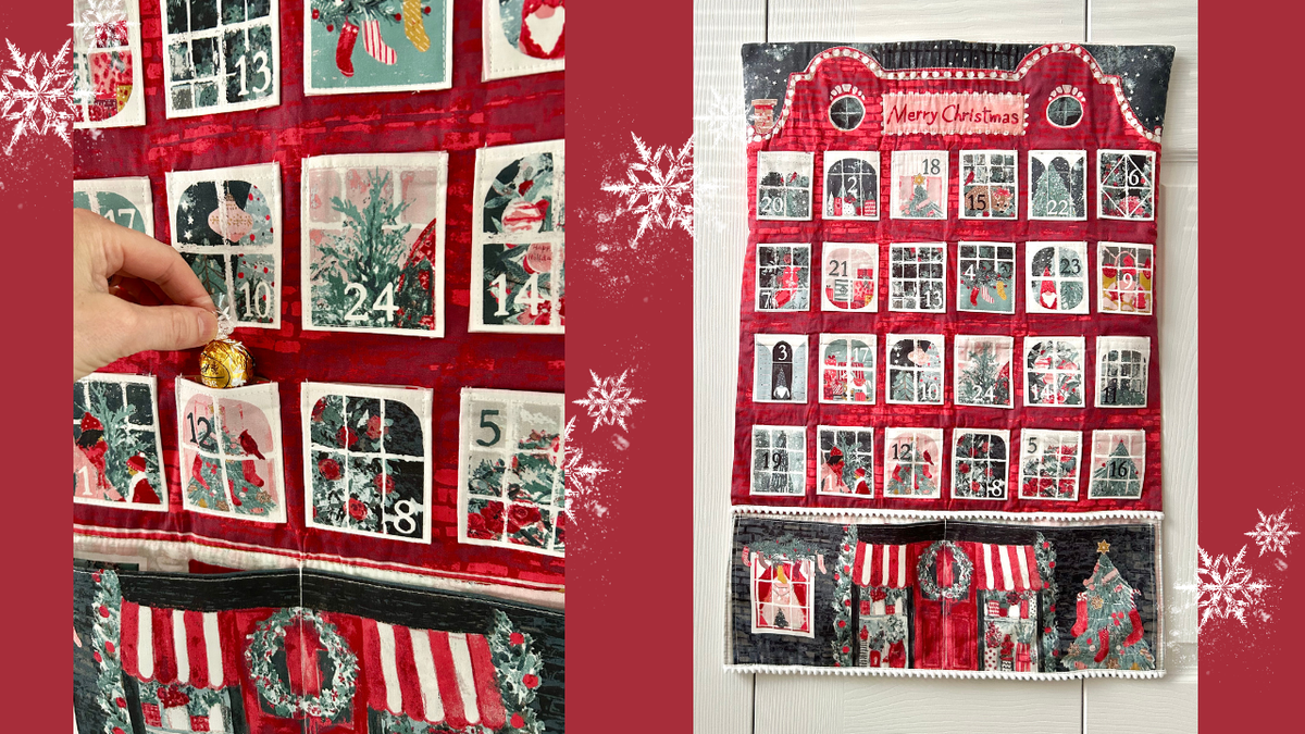 DIY kit to sew your own advent calendar house with pocket windows to fill with treats in the run up to Christmas